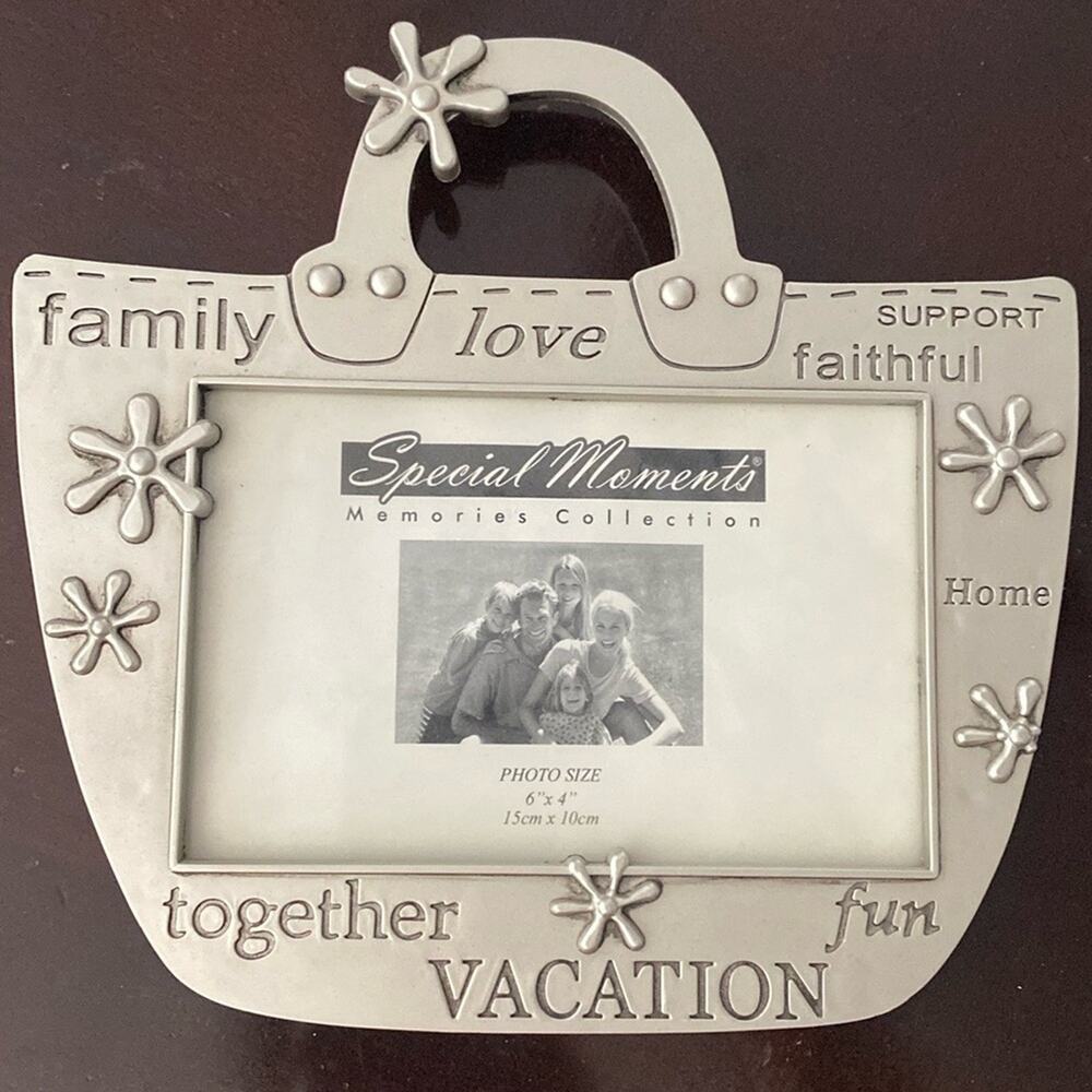 Vintage Special moments metal‎ purse shaped family 4x6” photograph frame